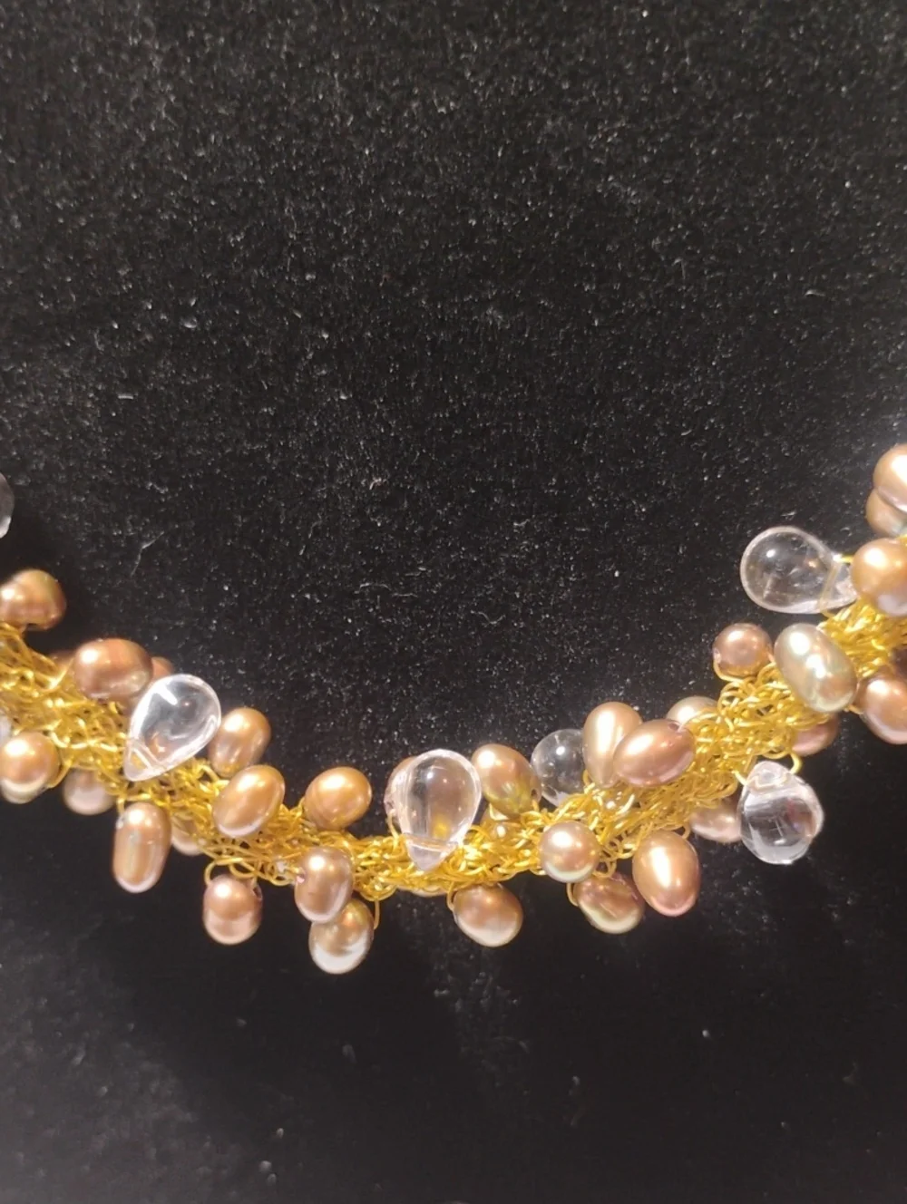 Handcrafted Gold and Peach Beaded Necklace